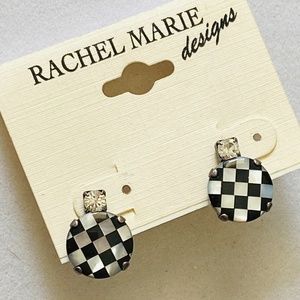 NEW Rachel Marie Designs Mother of Pearl Onyx Pierced Earrings on Card